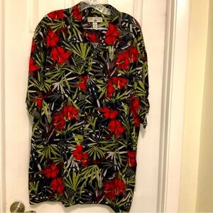 Caribbean Joe Men's Black W/ Floral Print Button Hawaiian Shirt Size XL